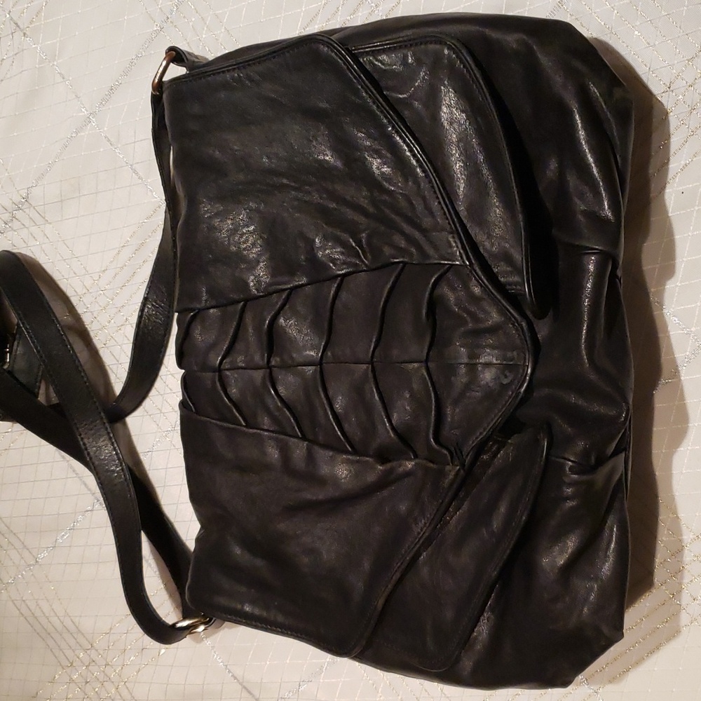 Charles David Designer Vintage Black Leather Hobo Shoulder Bag Handbag XL Used